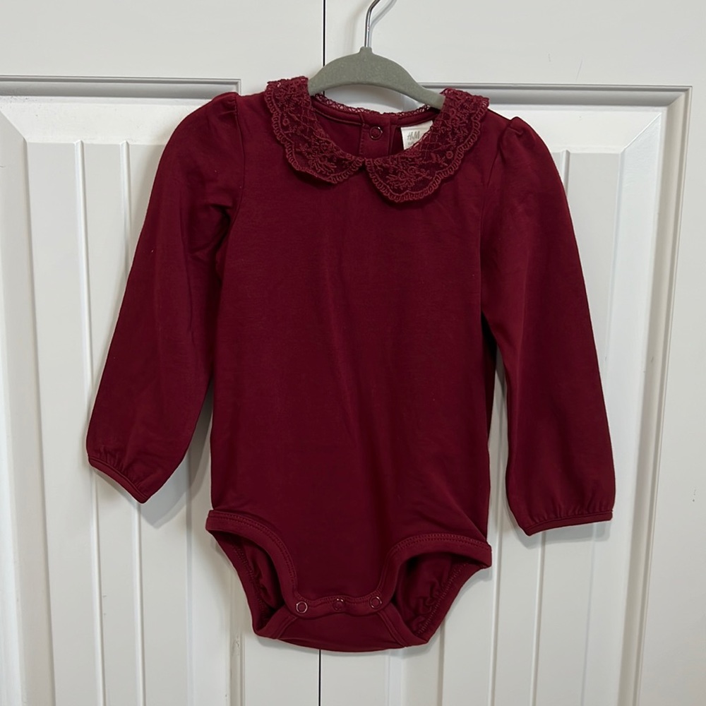 Maroon onesie with lace collar NWT